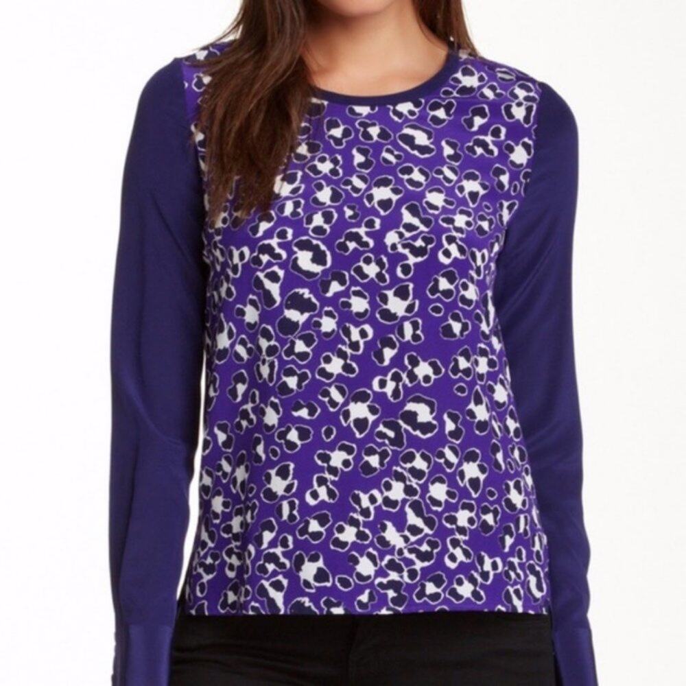 Diane Von Furstenberg Louise Blouse Top Purple 100% Silk Size 0